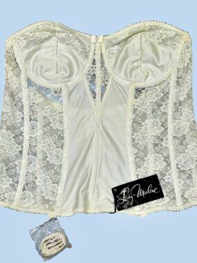 Lady Marlene 42D White Lace Bridal Bustier Corset Longline Strapless Bra Boned